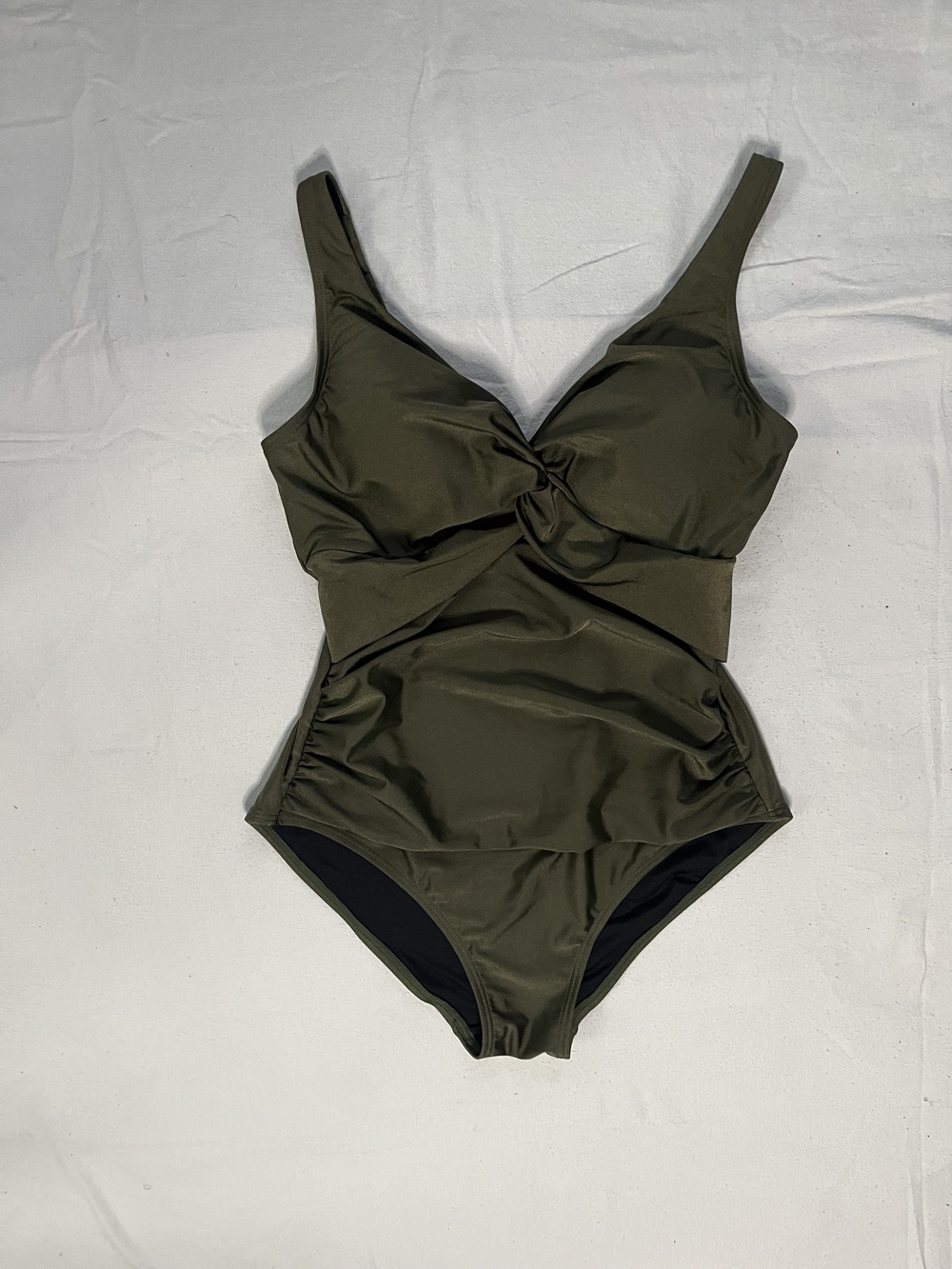 DKNY Olive Green Twist Key Hole Large One-Piece Swimsuit